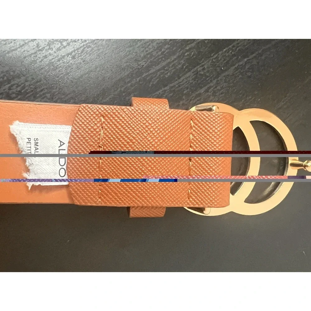 Aldo Cognac Brown‎ Saffiano Belt Small Petite S Gold Double O Ring Interlocking